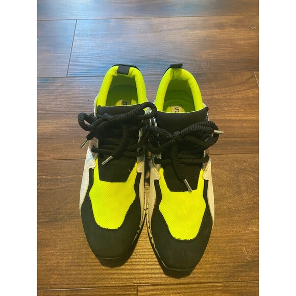 Steve Madden Cliff Platform Heel Sneakers Neon Green Yellow Leopard Womens 8 - Picture 4 of 9